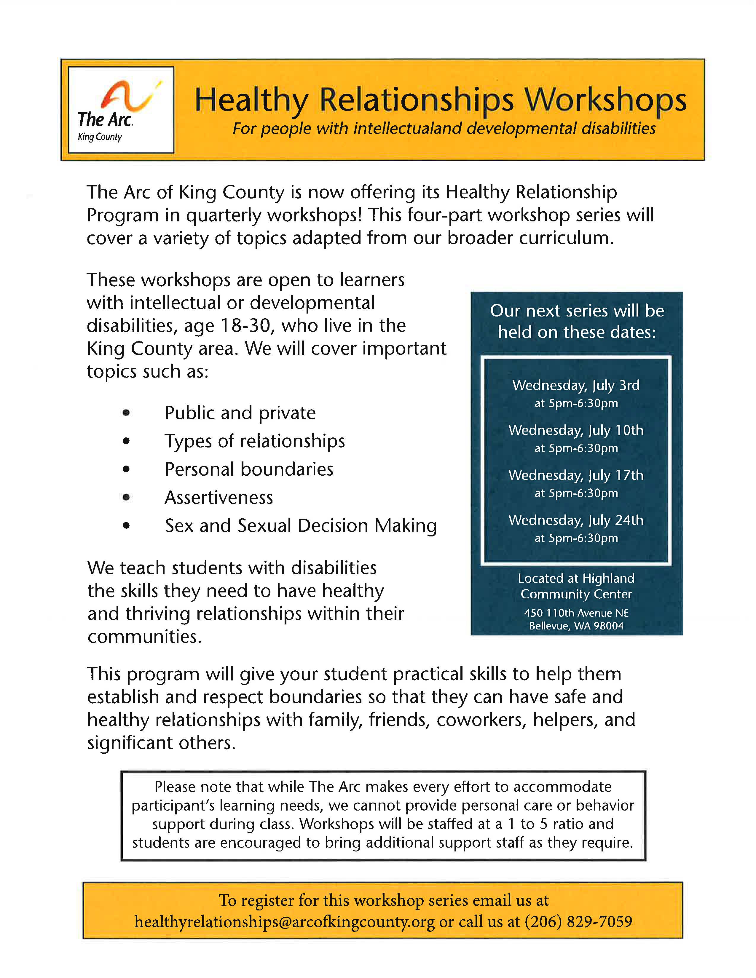 The Arc of King County Healthy Relationships Workshops – Washington ...